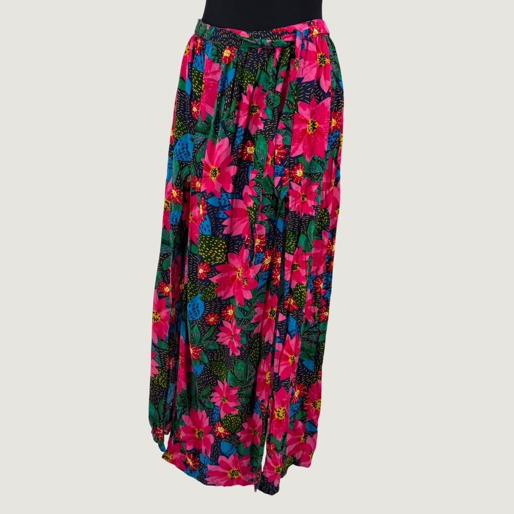 Patrons of Peace Floral Maxi Skirt Pink Blue Tropical High Belt Womens Medium - Picture 8 of 15